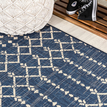 Ourika Moroccan Geometric Textured Weave Indoor/outdoor Square Rug